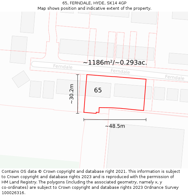 65, FERNDALE, HYDE, SK14 4GP: Plot and title map