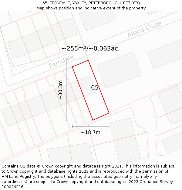 65, FERNDALE, YAXLEY, PETERBOROUGH, PE7 3ZQ: Plot and title map