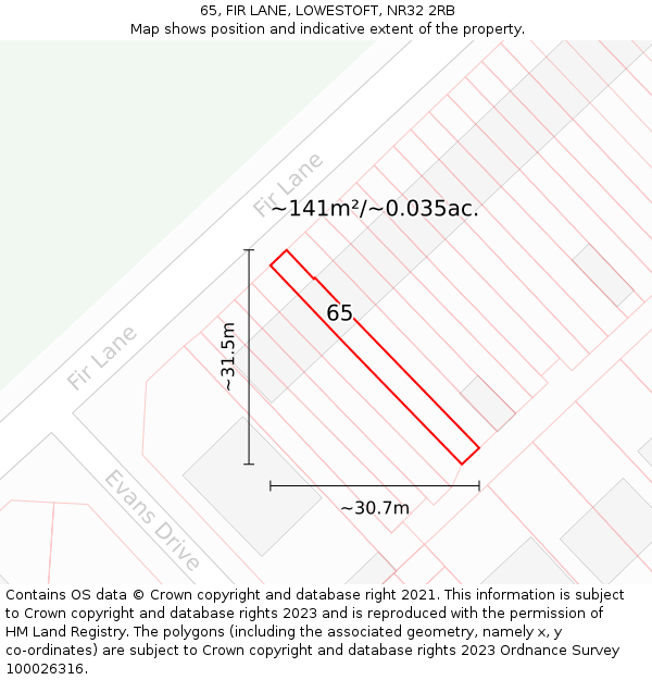 65, FIR LANE, LOWESTOFT, NR32 2RB: Plot and title map