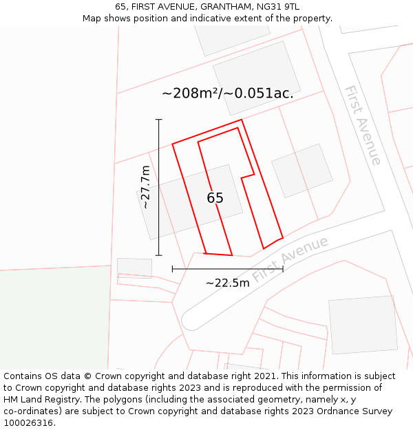 65, FIRST AVENUE, GRANTHAM, NG31 9TL: Plot and title map