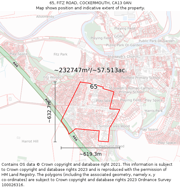 65, FITZ ROAD, COCKERMOUTH, CA13 0AN: Plot and title map