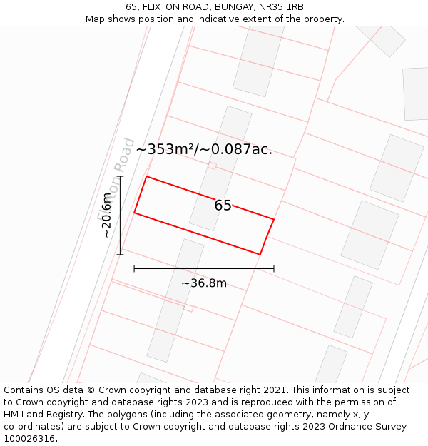 65, FLIXTON ROAD, BUNGAY, NR35 1RB: Plot and title map