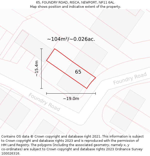 65, FOUNDRY ROAD, RISCA, NEWPORT, NP11 6AL: Plot and title map
