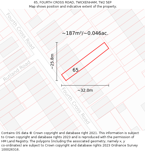 65, FOURTH CROSS ROAD, TWICKENHAM, TW2 5EP: Plot and title map