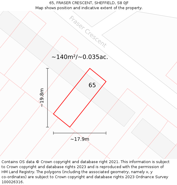 65, FRASER CRESCENT, SHEFFIELD, S8 0JF: Plot and title map