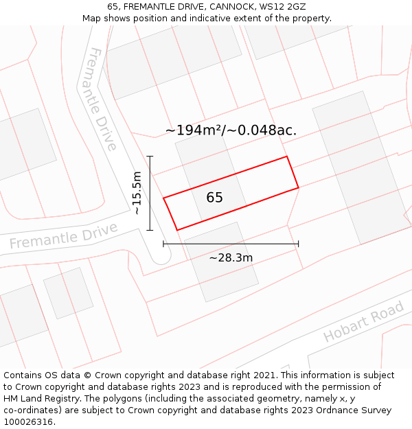 65, FREMANTLE DRIVE, CANNOCK, WS12 2GZ: Plot and title map