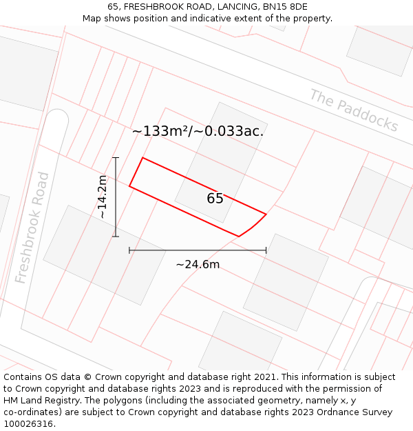 65, FRESHBROOK ROAD, LANCING, BN15 8DE: Plot and title map