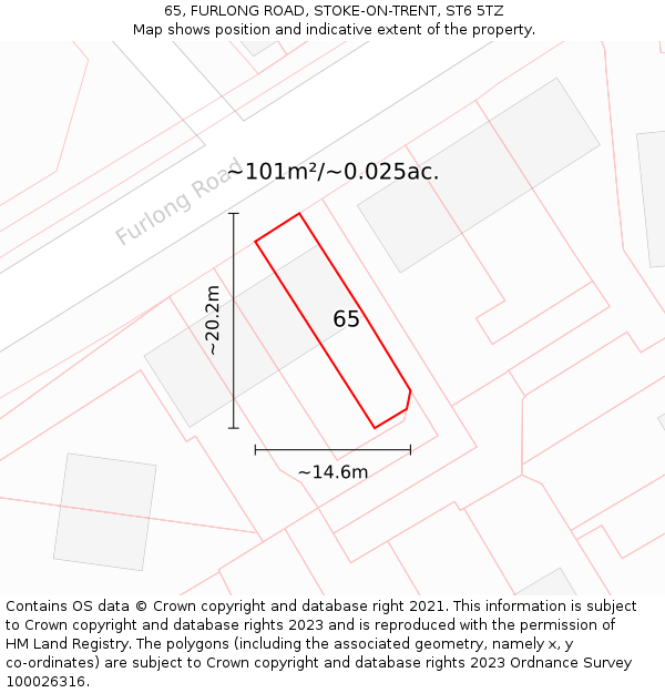65, FURLONG ROAD, STOKE-ON-TRENT, ST6 5TZ: Plot and title map