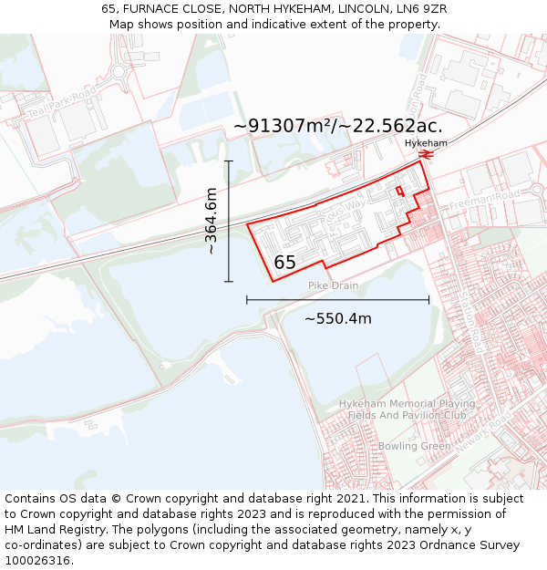65, FURNACE CLOSE, NORTH HYKEHAM, LINCOLN, LN6 9ZR: Plot and title map