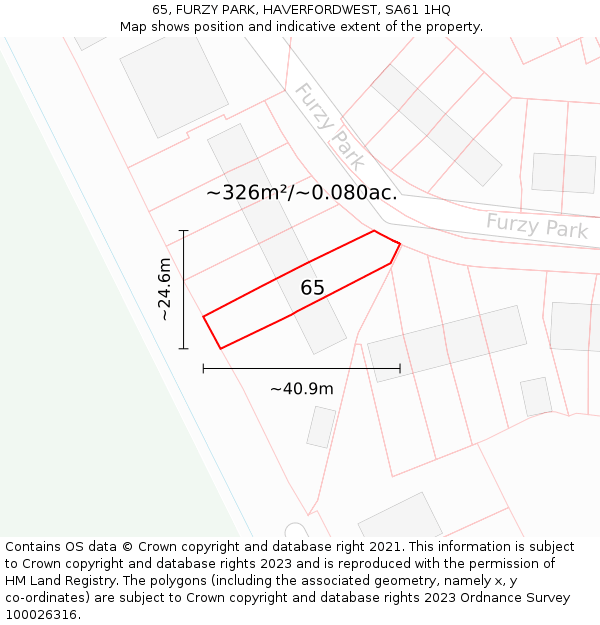 65, FURZY PARK, HAVERFORDWEST, SA61 1HQ: Plot and title map