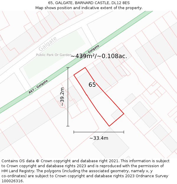 65, GALGATE, BARNARD CASTLE, DL12 8ES: Plot and title map
