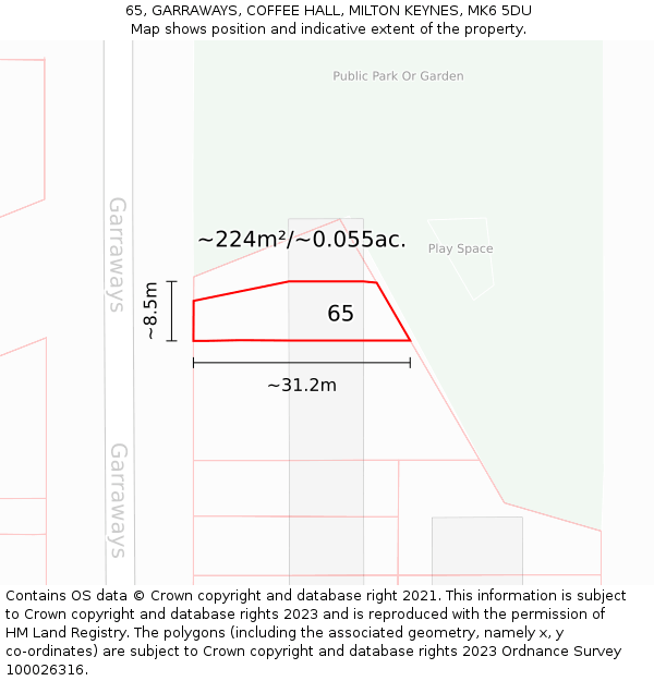 65, GARRAWAYS, COFFEE HALL, MILTON KEYNES, MK6 5DU: Plot and title map