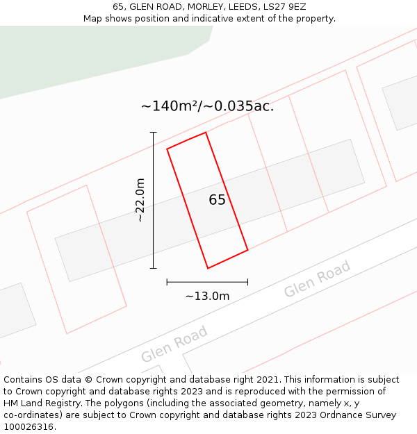 65, GLEN ROAD, MORLEY, LEEDS, LS27 9EZ: Plot and title map