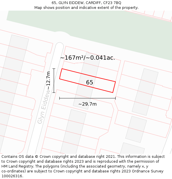 65, GLYN EIDDEW, CARDIFF, CF23 7BQ: Plot and title map