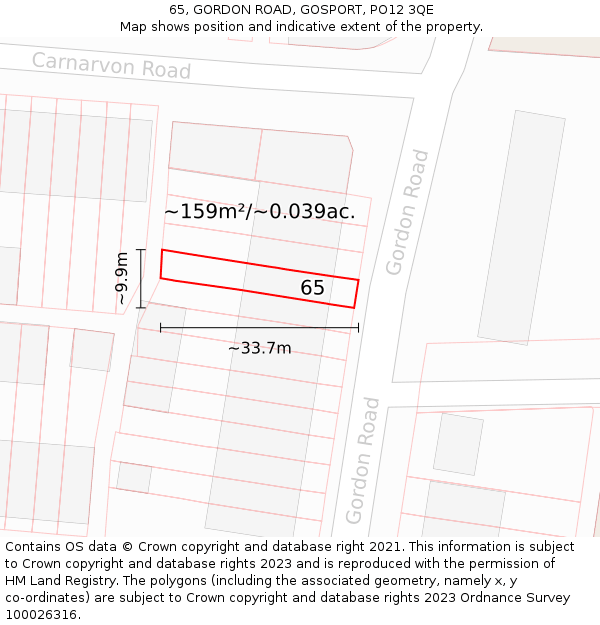 65, GORDON ROAD, GOSPORT, PO12 3QE: Plot and title map