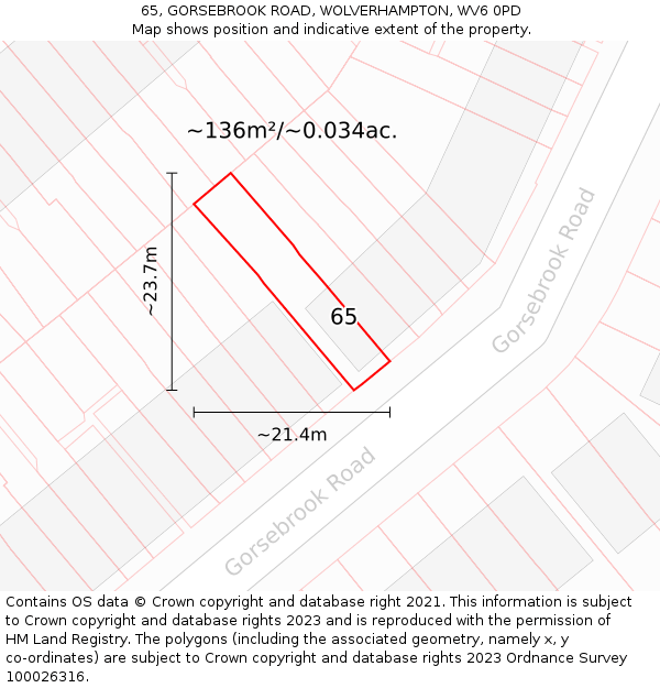 65, GORSEBROOK ROAD, WOLVERHAMPTON, WV6 0PD: Plot and title map