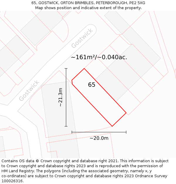 65, GOSTWICK, ORTON BRIMBLES, PETERBOROUGH, PE2 5XG: Plot and title map