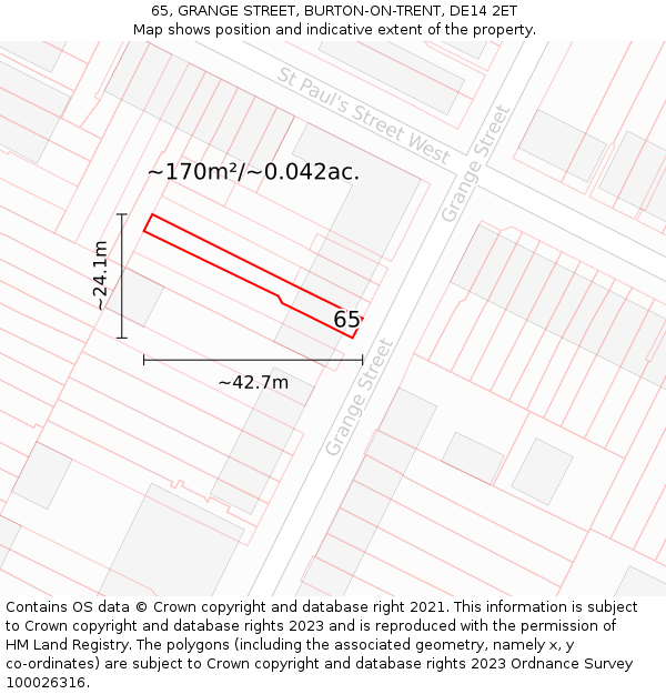 65, GRANGE STREET, BURTON-ON-TRENT, DE14 2ET: Plot and title map
