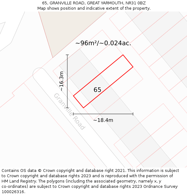 65, GRANVILLE ROAD, GREAT YARMOUTH, NR31 0BZ: Plot and title map