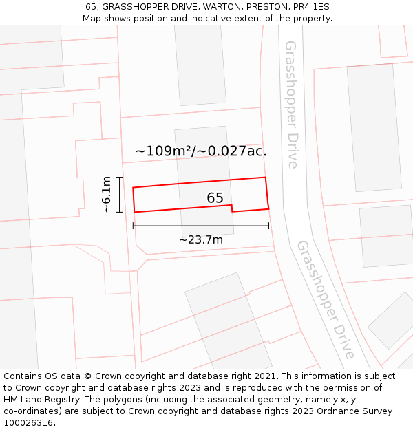 65, GRASSHOPPER DRIVE, WARTON, PRESTON, PR4 1ES: Plot and title map