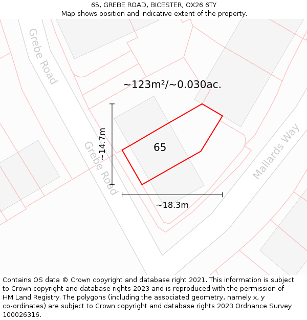 65, GREBE ROAD, BICESTER, OX26 6TY: Plot and title map