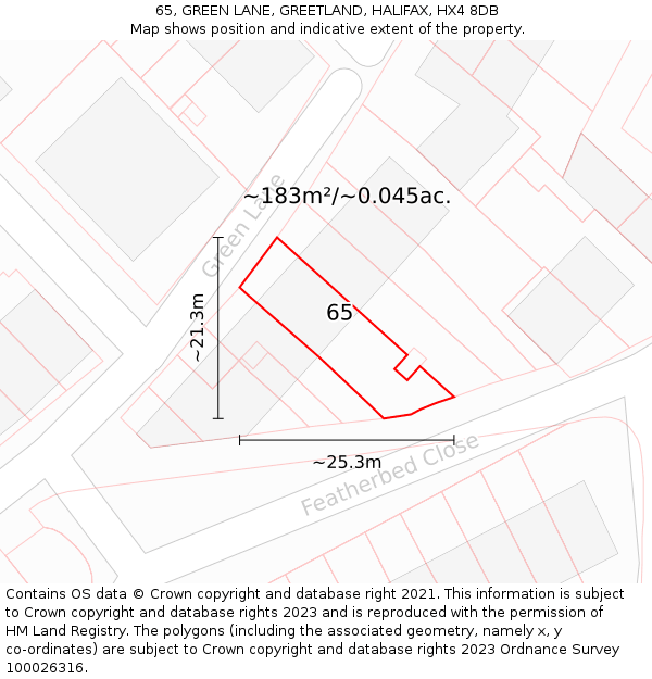 65, GREEN LANE, GREETLAND, HALIFAX, HX4 8DB: Plot and title map