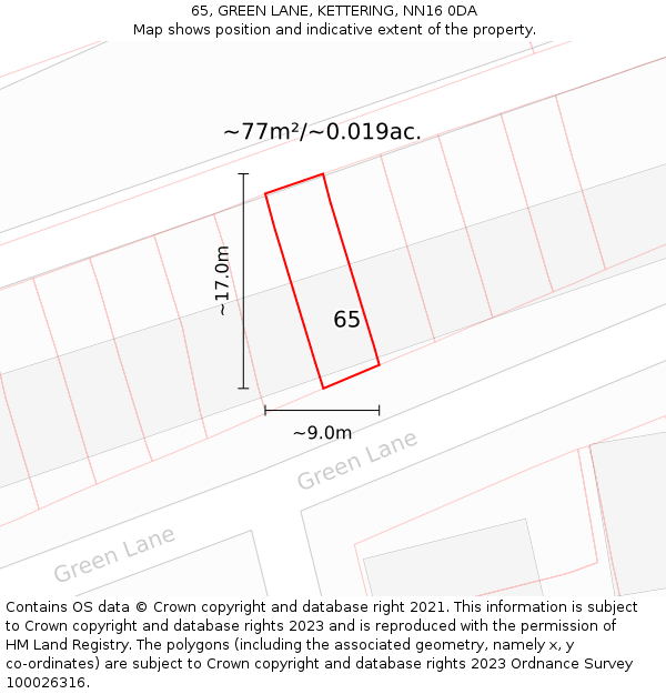 65, GREEN LANE, KETTERING, NN16 0DA: Plot and title map