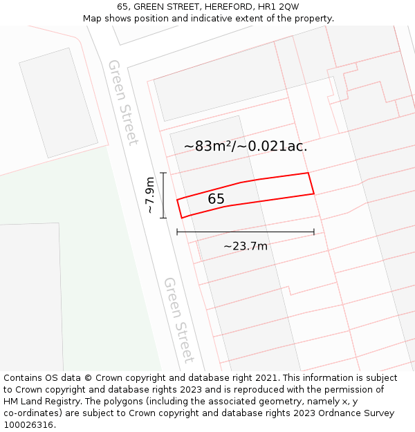 65, GREEN STREET, HEREFORD, HR1 2QW: Plot and title map