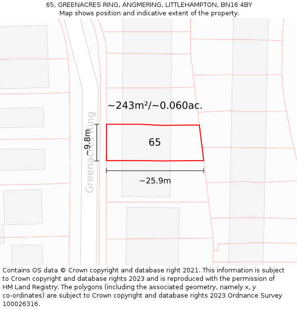 65, GREENACRES RING, ANGMERING, LITTLEHAMPTON, BN16 4BY: Plot and title map