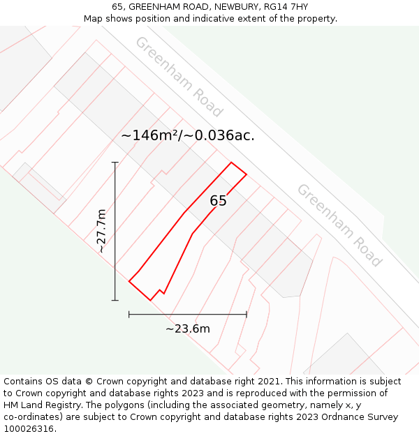 65, GREENHAM ROAD, NEWBURY, RG14 7HY: Plot and title map
