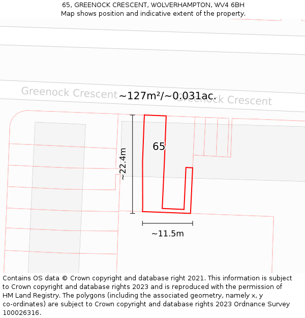 65, GREENOCK CRESCENT, WOLVERHAMPTON, WV4 6BH: Plot and title map