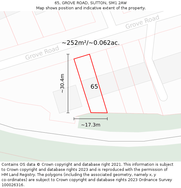 65, GROVE ROAD, SUTTON, SM1 2AW: Plot and title map
