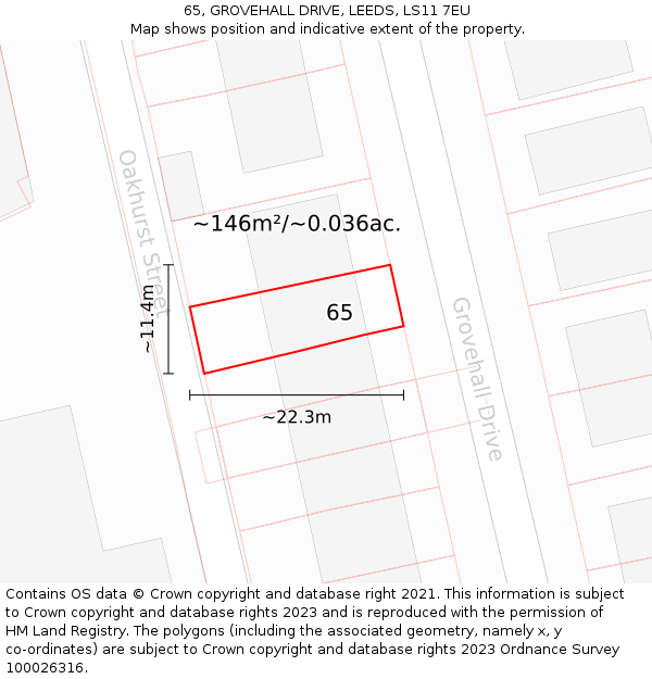 65, GROVEHALL DRIVE, LEEDS, LS11 7EU: Plot and title map