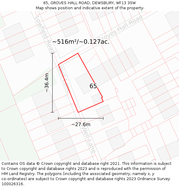 65, GROVES HALL ROAD, DEWSBURY, WF13 3SW: Plot and title map