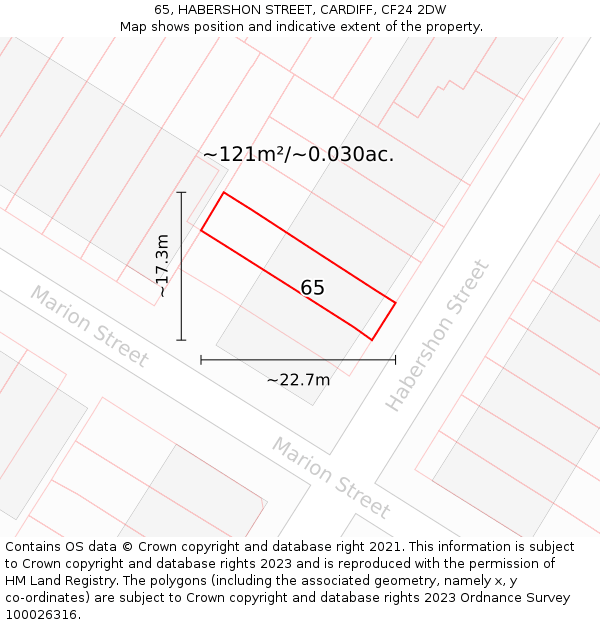 65, HABERSHON STREET, CARDIFF, CF24 2DW: Plot and title map