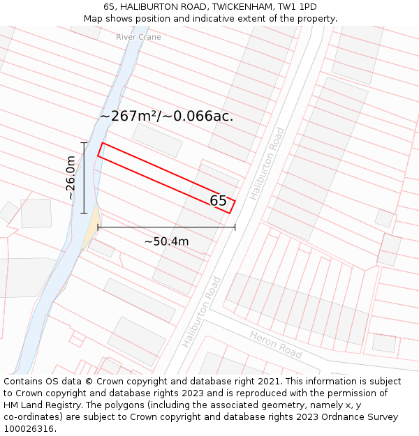 65, HALIBURTON ROAD, TWICKENHAM, TW1 1PD: Plot and title map