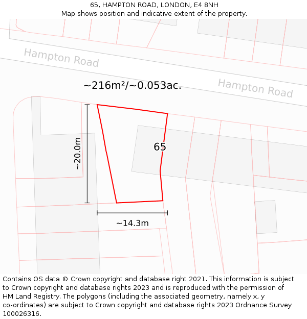 65, HAMPTON ROAD, LONDON, E4 8NH: Plot and title map