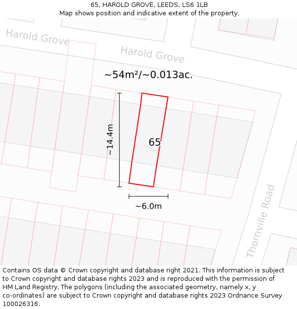 65, HAROLD GROVE, LEEDS, LS6 1LB: Plot and title map