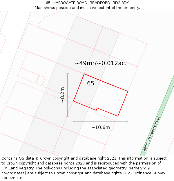 65, HARROGATE ROAD, BRADFORD, BD2 3DY: Plot and title map