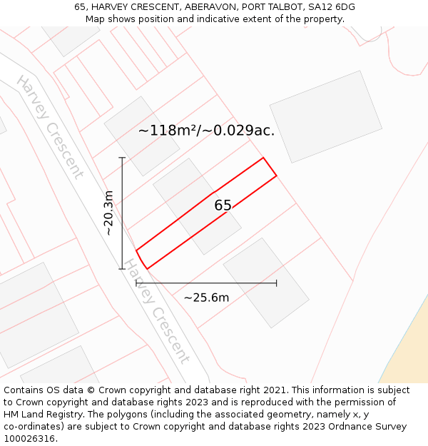 65, HARVEY CRESCENT, ABERAVON, PORT TALBOT, SA12 6DG: Plot and title map