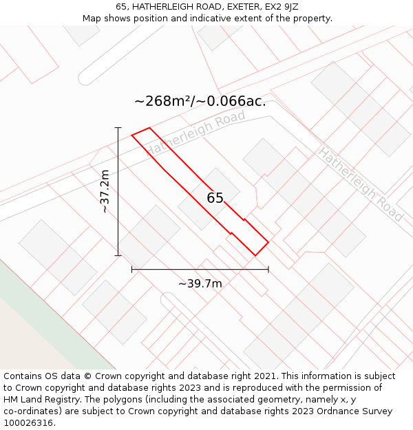 65, HATHERLEIGH ROAD, EXETER, EX2 9JZ: Plot and title map