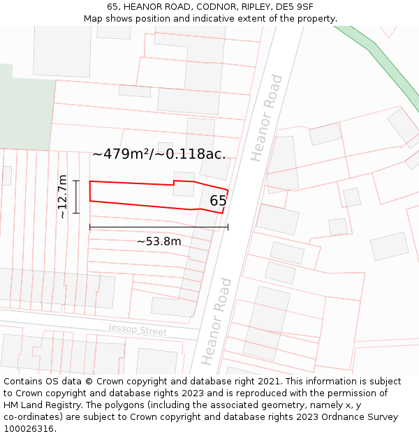 65, HEANOR ROAD, CODNOR, RIPLEY, DE5 9SF: Plot and title map