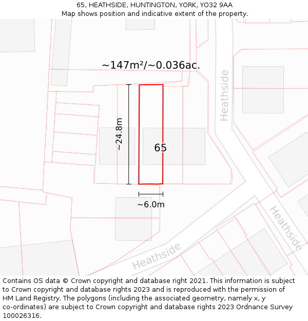 65, HEATHSIDE, HUNTINGTON, YORK, YO32 9AA: Plot and title map