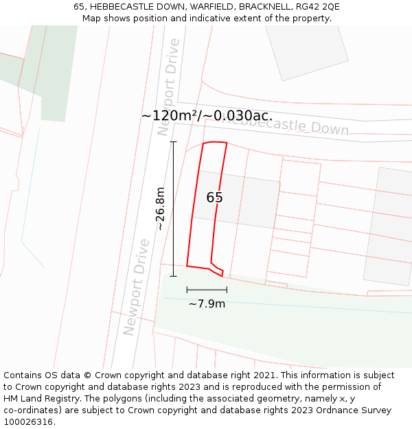 65, HEBBECASTLE DOWN, WARFIELD, BRACKNELL, RG42 2QE: Plot and title map