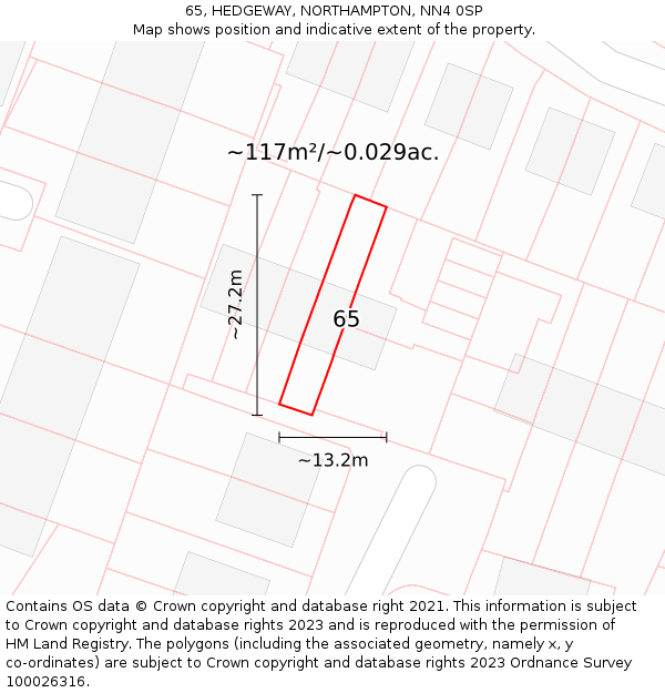 65, HEDGEWAY, NORTHAMPTON, NN4 0SP: Plot and title map