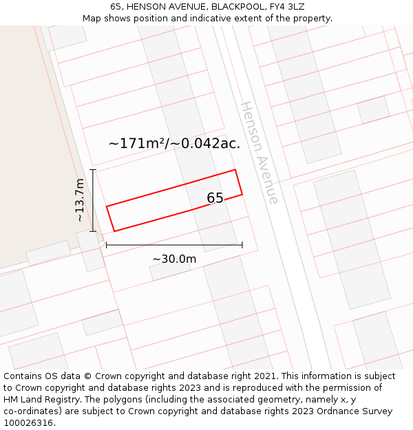 65, HENSON AVENUE, BLACKPOOL, FY4 3LZ: Plot and title map
