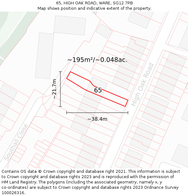 65, HIGH OAK ROAD, WARE, SG12 7PB: Plot and title map