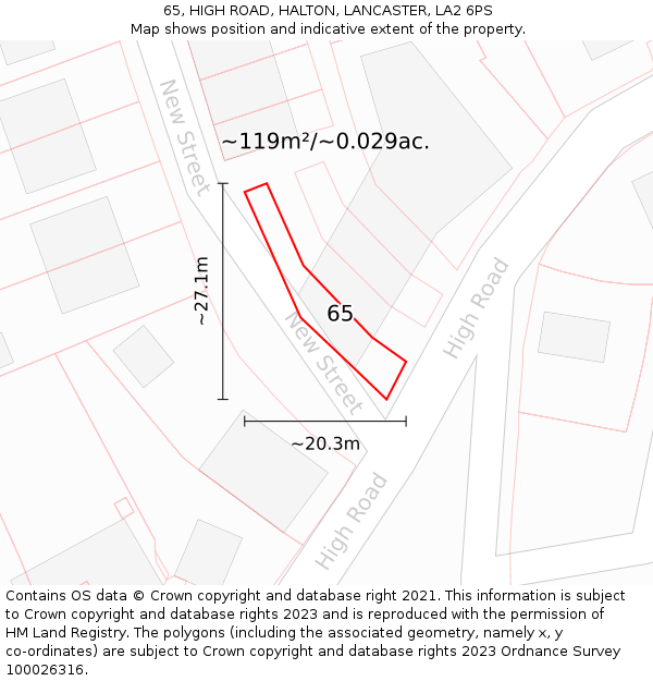 65, HIGH ROAD, HALTON, LANCASTER, LA2 6PS: Plot and title map