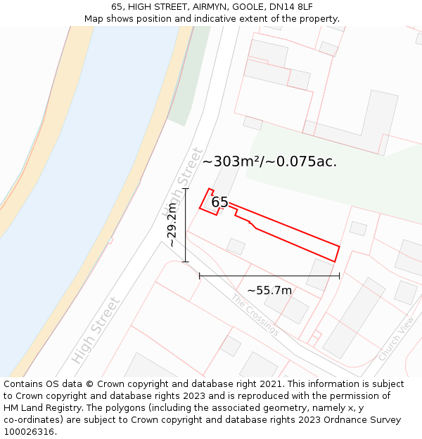 65, HIGH STREET, AIRMYN, GOOLE, DN14 8LF: Plot and title map