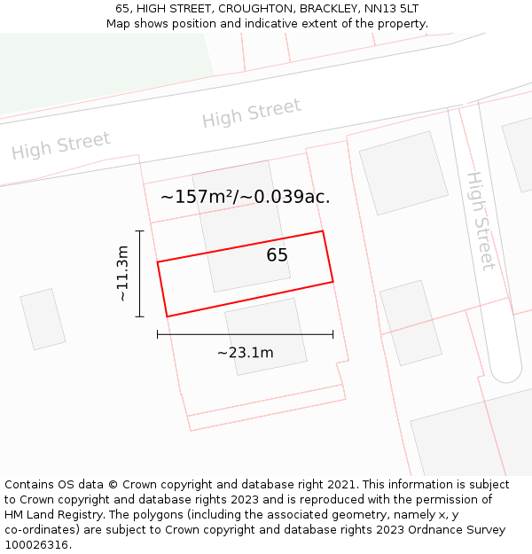 65, HIGH STREET, CROUGHTON, BRACKLEY, NN13 5LT: Plot and title map